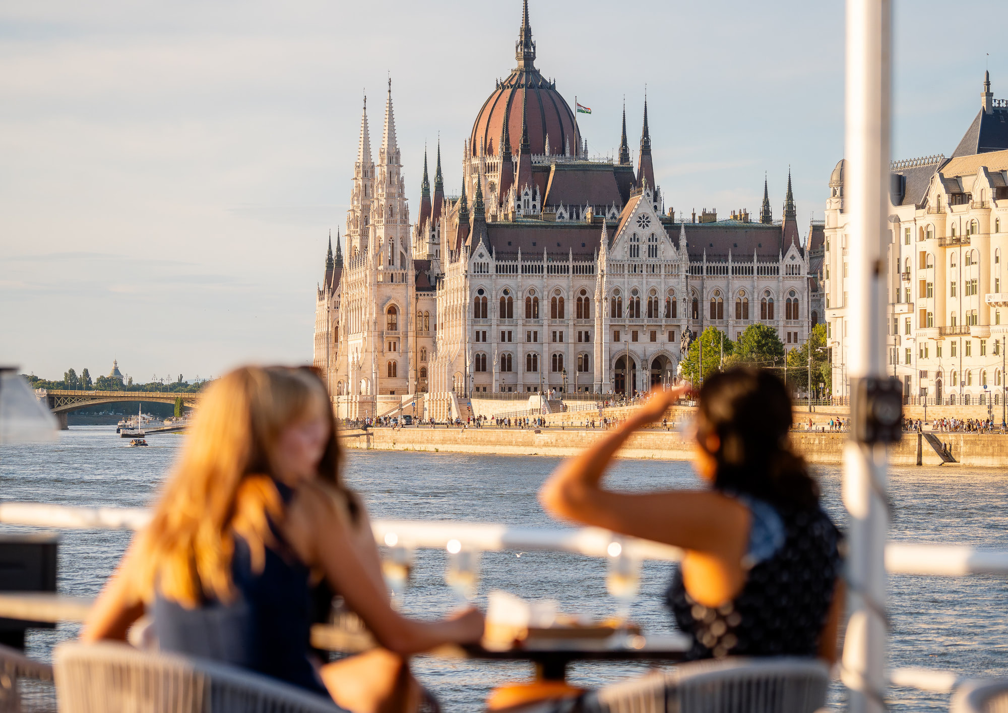 View of the Hungarian Parliament from the open deck of a Bud By Boat cruise.