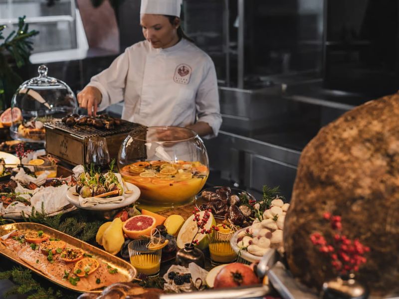 Chef preparing the dinner buffet aboard the Budapest Dinner Cruise